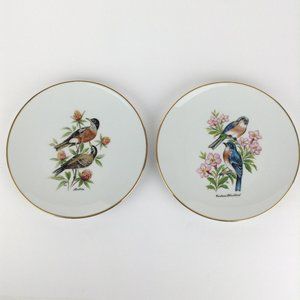 Vintage Bareuther Waldsassen Plates Birds & Flowers Set Of 2 Bavaria Germany